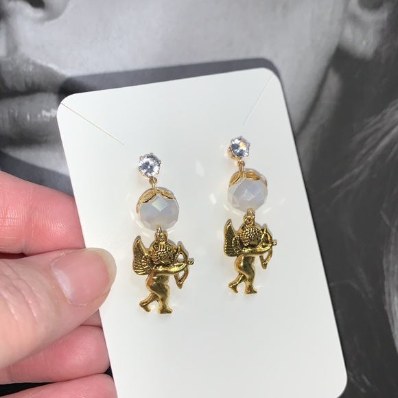 New Hand Crafted Valentines Cherub Post Earrings with Faceted Glass Beads - Picture 4 of 9